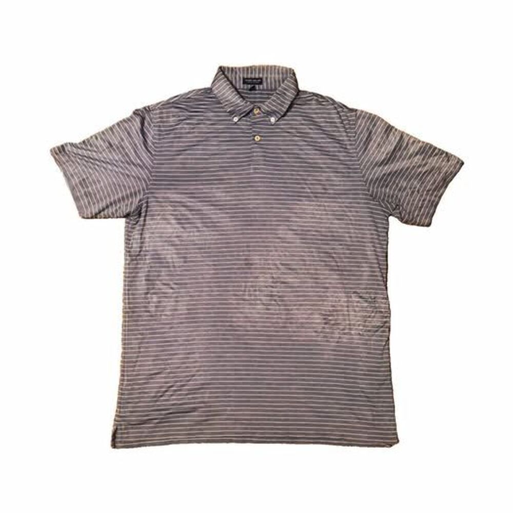 Peter Millar Crown Crafted Men's L Blue/White Striped Short Sleeve Polo Shirt